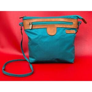 Hartmann Packcloth Teal Turquoise Nylon Leather Crossbody Travel Bag Purse